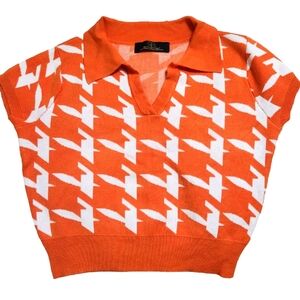 Rhythum Boutique Houndstooth Orange &White Knitted Crop Top